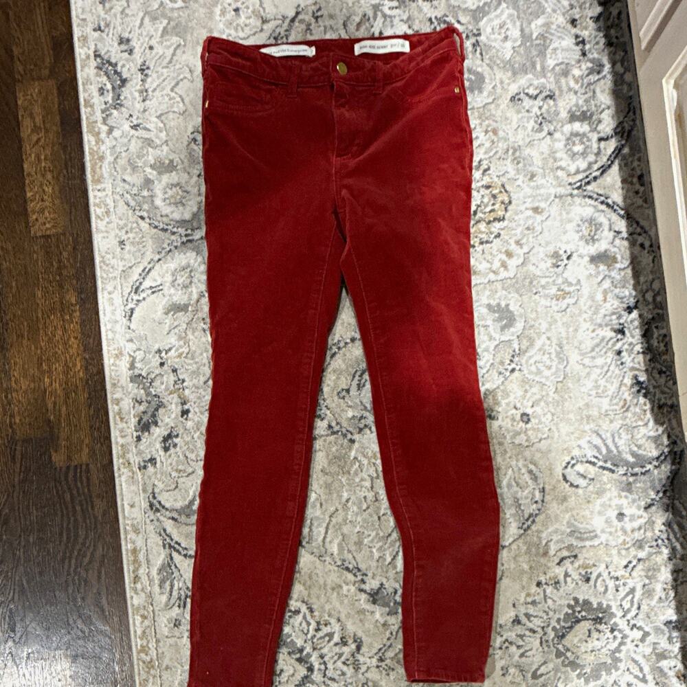 Pilcro and the Letterpress Womens High-Rise Skinny Red Corduroy Button Pants